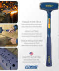 Big Blue 4 Pound Drilling Hammer With Long Handle Built Like a Tank Forged Steel Construction Shock Reduction Grip Made in USA