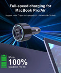 Straight Fire 300W Usb C Car Charger With Six Ports Smart Pd 3 1 Fast Charging Adapter showing 140W charging for laptops.