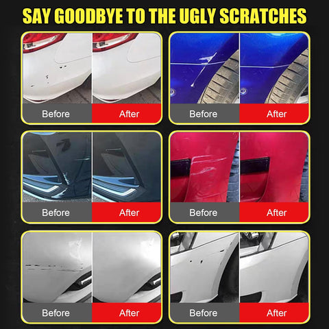 Before and after images of car repairs using Acura Platinum White Pearl Touch Up Paint Kit 2 in 1 Car Scratch Remover With Pen Tip And Brush Exact Color Matched For Acura Paint Repair Chips And Nicks Quick Easy Fix For Scratches