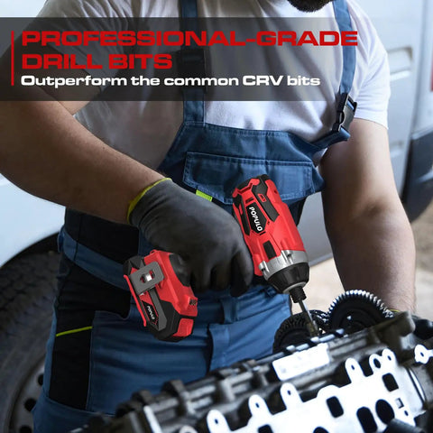 Person using 20V Max Lithium Ion Impact Driver With One Quarter Inch Quick Connect Chuck on engine part