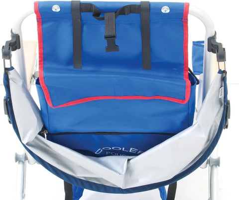 Back view of Clip On Personal Sun Shade For Beach Chairs on a navy chair, adjustable straps visible, no umbrella needed