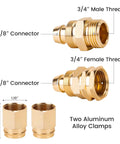 Two Pack Five Eighth Inch Garden Hose Repair Connector Set With Aluminum Male And Female Ends showcasing 5/8 inch connectors.