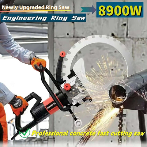 Professional Electric Concrete Ring Saw With Integrated Water Cooling And Dust Capture Toroidal Masonry Cutter in use cutting steel pipe.