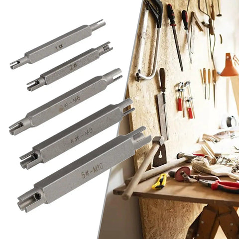 Ditch The Stripped Bolt Blues With This Pro Hex Double Screw Extractor Kit, Featuring 5 Pcs Broken Head Remover Tools Made From Durable Alloy Steel For Effortless M5 To M10 Fastener Removal Like A Total Boss., 5-piece alloy steel screw extractor set for M5 to M10 fastener removal in a workshop