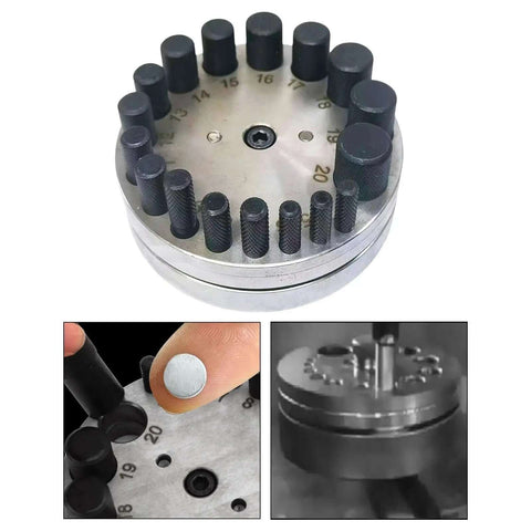 Round Disc Cutter Set For Jewelry Making And Metal Crafting, 17 Die Punch Kit with hole puncher, showing precise 4mm to 20mm cuts