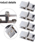 4 Pack Double Sided Glass Door Clamp Hinges 5mm To 8mm Fits Heavy Duty Shower Doors With 180 Degree Swing Premium Stainless Steel Construction Rock Solid Durable Glass Door Hardware For Smooth Quiet Operation, four clamps shown