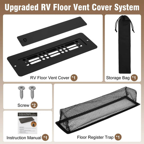 Aluminum RV Floor Vent Cover Kit 2x10 Magnetic Removable Floor Register Trap Black Inside for RV Heater Vent Replacement