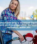 Person using Two Pack Digital Turbine Flow Meters For Fuel And Water With Digital Display One Inch One Percent Accuracy Measures 2.5 To 26 GPM