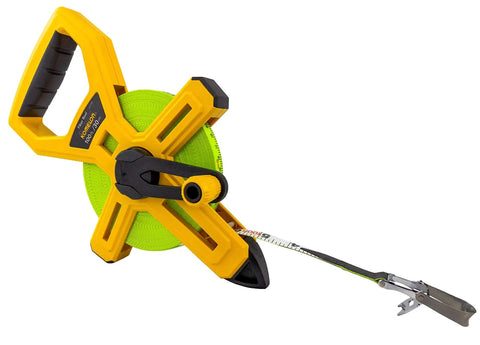 Open Reel Tape Measure 100 Feet And 30 M Fiberglass Blade One Half Inch Dual Readings in Feet Inches and Metric Nylon Coated Blade