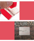 Close-up of 5Pcs Transparent Self Adhesive Cabinet Hinges showing adhesive strip and hinge on textured surface.