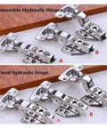 Top Shelf Stainless Steel Cabinet Hinges With Silky Smooth Soft Close Buffer 10 Pack, showing removable and fixed hydraulic hinges.