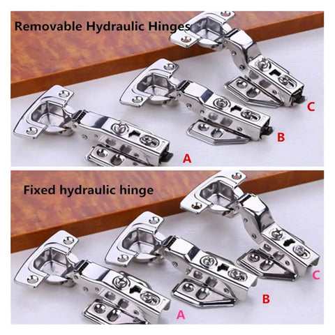 Top Shelf Stainless Steel Cabinet Hinges With Silky Smooth Soft Close Buffer 10 Pack, showing removable and fixed hydraulic hinges.