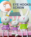 Heavy Duty 1 Inch Eye Screws Hooks Set 150 Pack Screw Eyes For Wood Hanging Artwork Ropes And Light Loads Tough As Nails Pro Grade Iron Ring Bolts For Indoor Outdoor Use displayed with decorative bunnies.
