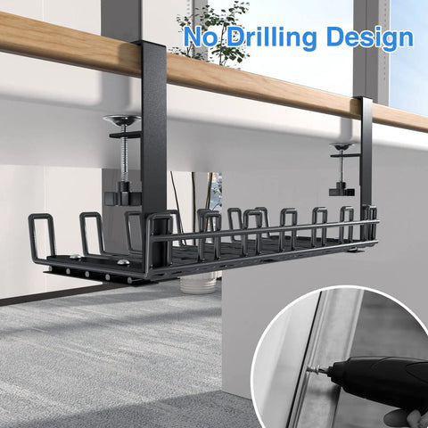 Under Desk Cable Management Tray With Clamp Mount Metal Wire Organizer Keeps Cables Tidy Without Drilling Easy No Tools Install