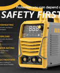 Front view of Gasless Flux Core MIG Welder 3 In 1 With MIG Stick And Lift TIG Capabilities 110V DC Inverter LCD Display 135A Output