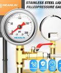 Meanlin pressure gauge, stainless steel, glycerin-filled, 0–200 psi, 1.5-inch dial, front view
