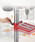 Height adjustment feature of 10 Inch Benchtop Drill Press With 5 Amp Variable Speed Motor And Led Light, showcasing tilted metal table.