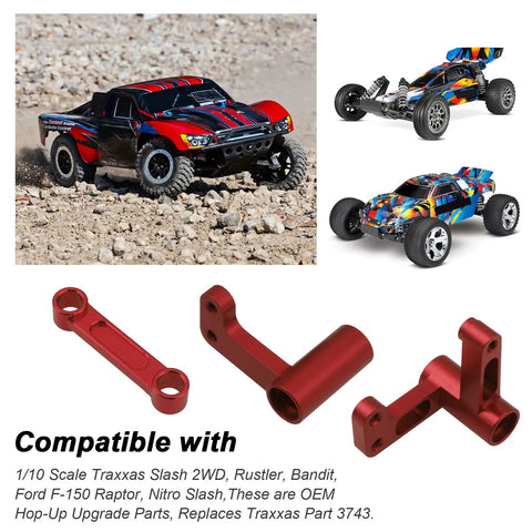 Aluminum Steering Bellcranks And Drag Link For One Tenth Scale Traxxas Slash 2WD Rustler VXL Bandit Replaces Part 3743 Red CNC Machined Upgrade Includes Hardware And High Precision CNC Aluminum Build For Reliable Steering And Easy Upgrade