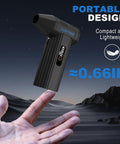 Two In One Air Duster And Vacuum Beast With 130000 RPM Brushless Motor held above a hand highlighting its portable design.