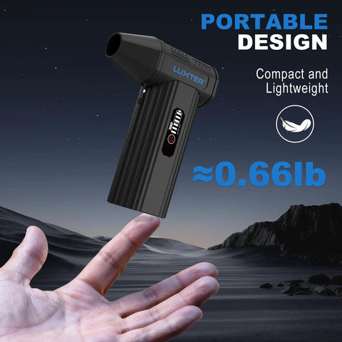 Two In One Air Duster And Vacuum Beast With 130000 RPM Brushless Motor held above a hand highlighting its portable design.