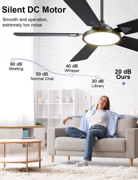 Smart 52 Inch Ceiling Fan With Lights Remote And App Control Dimmable 3CCT Color Temperature Quiet DC Motor in a living room