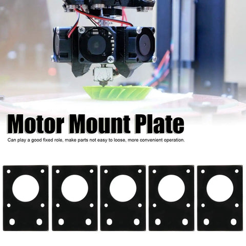 5 Pack Aluminum Motor Mount Plate Kit for NEMA 17 Stepper Motors, showing black 42x42mm mounting plates for 3D printers.
