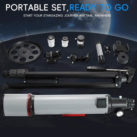 High Powered Portable Astronomy Telescope For Adults And Newbies With 90mm Aperture And 600mm Refractor with accessories.