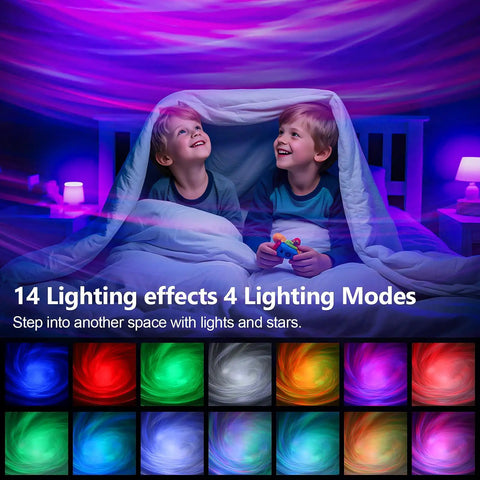 Children enjoying Massive Coverage Galaxy Lights Projector Two Point Zero With Changing Nebula And Galaxy Shapes in bedroom