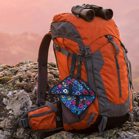 Orange backpack with attached floral 3 Pack Pee Cloths For Women Hiking Soft Absorbent Reusable Toilet Paper Washable For Camping Outdoor Travel