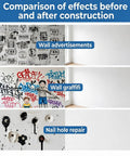 Comparison of wall before and after using Wall Repair Paste Kit For Drywall Cracks And Nail Holes, Quick And Easy Spackle Cream.