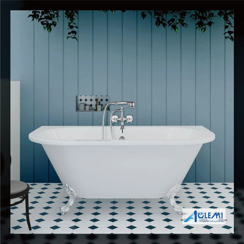Wall Mount Bathtub Faucet With Handheld Shower Chrome Finish, Double Cross Handle Mixer Tap, Solid Brass Tub Filler