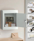 Built Tough Heavy Duty Through Wall Mailbox With Rainproof Cover Locking Drop Box And 10 Inch Adjustable Chute Weatherproof Drop Safe For Mail Rent Checks Cash Keys White mounted on a wall with open door