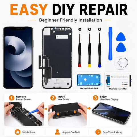 IPhone XR Screen Replacement 6.1 Inch With 3D Touch LCD Display Digitizer Assembly And Tempered Glass Repair Tools Included Compatible With A1984 A2105 A2106 A2108