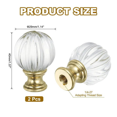 Gold Tone Crystal Lamp Finial Cap For Lampshade Harp Top One Quarter Twenty Seven Thread Heavy Duty Metal 2 Pack