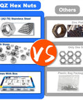 Comparison chart featuring Assorted Stainless Steel Hex Nuts Kit M3 M4 M5 M6 M8 M10 M12 145 Pieces 304 Stainless Steel Hardware Set versus other options