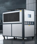 Hardcore Industrial Air Cooled Water Chiller With Dual High Output Compressors And A Massive Fifty Three Gallon Tank showcased outdoors.
