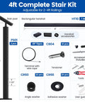 Full Size Pre Crimped Cable Railing Kit For Stairs 36 Inch components layout with stair post, handrail, and accessories set.