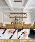 Industrial Farmhouse Black Pendant Light Five Lights For Kitchen Island And Dining Space with X Shaped Frame over dining table