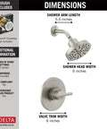 Dimensions of Nicoli 14 Series H2Okinetic Shower Faucet Set With Brushed Nickel Finish, including shower head and valve trim