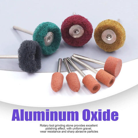 All In One 62 Piece One Eighth Inch Shank Rotary Tool Grinding Stone Set with colorful mounted points and aluminum oxide wheels