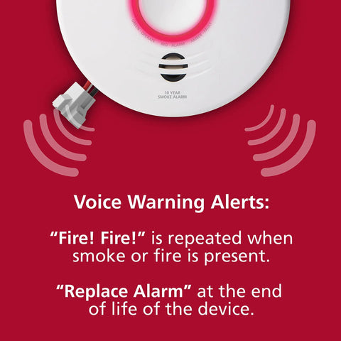 Top Shelf Smart Smoke Detector Delivering Wifi Connectivity Alexa Integration Hardwired Design With Battery Backup Voice And App Alerts showing voice alert features.