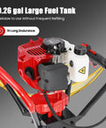 Gas Powered Post Hole Digger 43cc Two Stroke With 8 Inch Auger Bit showing 0.26-gal fuel tank and controls
