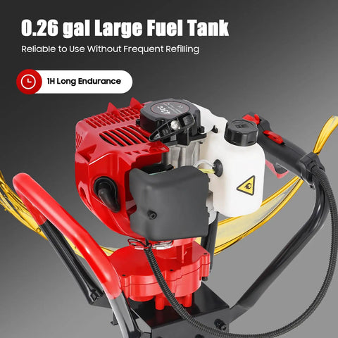 Gas Powered Post Hole Digger 43cc Two Stroke With 8 Inch Auger Bit showing 0.26-gal fuel tank and controls