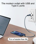 24W PD USB Type C Wall Outlet Quick Charge Receptacle Dual Port Straight Up Fast Charging For iPhone iPad with connected device.