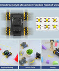 Arduino Compatible Smart Robot Car With AI Vision Camera and Line Tracking, shown moving around obstacles and demonstrating capabilities.