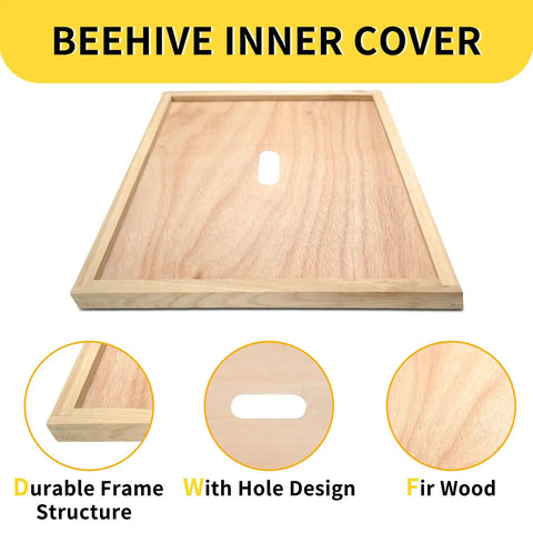 Natural Wood 10 Frame Langstroth Beehive Parts Kit inner cover, durable frame, with oval hole design, made from fir wood