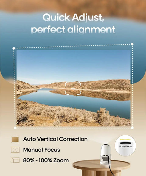 4K Portable Projector With WiFi 6 And Bluetooth 5.4 Android 14 Smart Projector With 200 ANSI showing alignment features