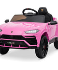 Lamborghini Urus Licensed 12V Ride On Car For Kids With Parent Remote Realistic Open Doors LED Headlights Horn Radio AUX Spring Suspension Pink SUV Toy in pink with black seat