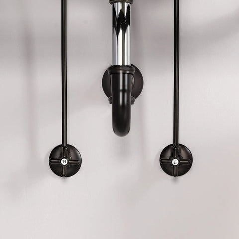 Traditional Sink Trim Kit With P Trap In Oil Rubbed Bronze, Solid Brass Plumbing Set For Bathrooms with angle stops and wall flanges