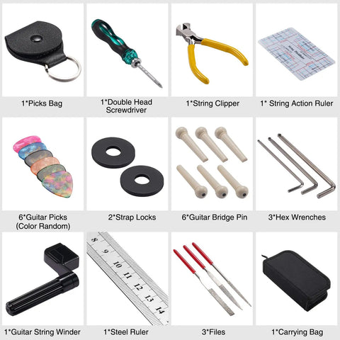 Guitar Tool Kit 31 Pieces For Pro Setup And Repair All In One Luthier Tools With string clipper, screwdriver, picks, wrenches